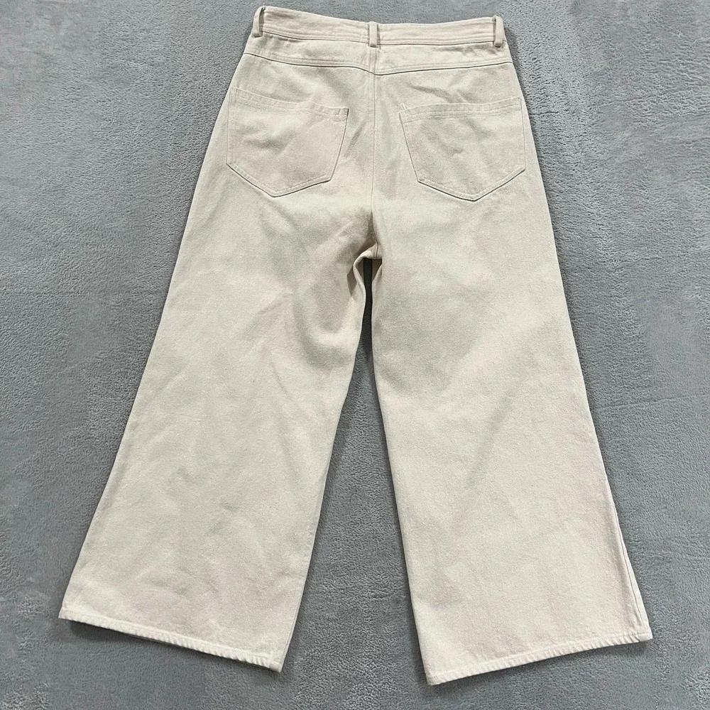 Tribe‎ Alive Jeans Womens 12 High Rise Cropped Wide Leg Pants Bone Cream Boho